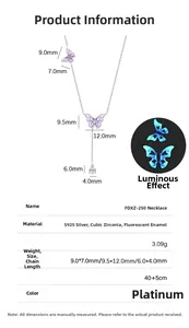 Detail specifications of 925 silver butterfly necklace with luminous pendant dimensions