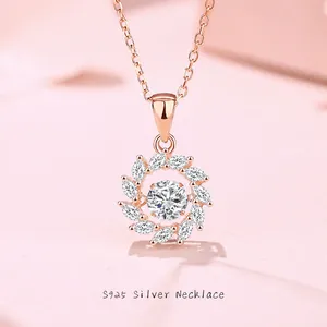 S925 Sterling Silver Moissanite Zirconia Dancing Heart Windmill Pendant Necklace For Women Elegant Flower Jewelry Gift
