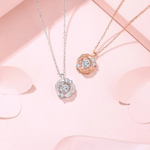 S925 sterling silver dancing heart necklace with feather design in silver and rose gold