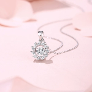 Sparkling S925 sterling silver windmill heart necklace with a round brilliant moissanite