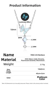 Détails du collier papillon en argent S925 avec pierre de lune et émail lumineux