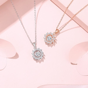 Elegant s925 silver and rose gold windmill necklaces with sparkling moissanite pendants