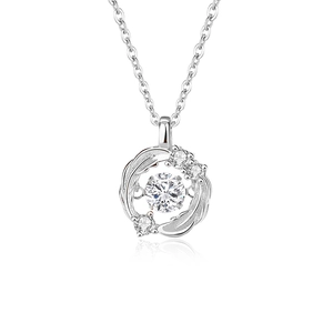 S925 sterling silver necklace featuring a dancing heart pendant with sparkling crystals
