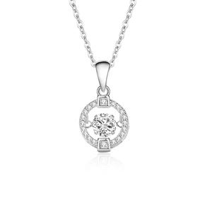 Κομψό κολιέ s925 από ασήμι με moissanite που χορεύει και αστραφτερό στρογγυλό μενταγιόν