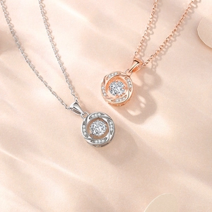 Elegant S925 sterling silver heart-beat pendant necklaces in silver and rose gold