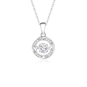S925 sterling silver heartbeat necklace featuring a floating central zircon and halo design
