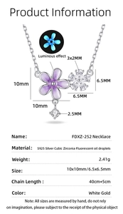 Detailed specs for the S925 silver gradient purple flower necklace with size measurements