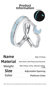 Detail showing S925 sterling silver couple rings with glowing blue fluorescent drip oil effect