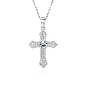 Vintage hip hop S925 silver cross pendant necklace with sparkling cubic zirconia stones