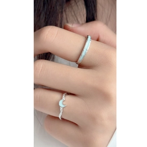 925 Sterling Silver Luminous Moon Rings with Blue Enamel and Zircon for Couples
