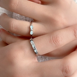 S925 sterling silver luminous bow couple rings with light blue enamel and open design