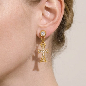 Ensemble Collier Pendentif Croix Et Boucles Oreilles Acier Inoxydable Zircon Chaîne Serpent Bijoux Étanche Hypoallergénique Femmes