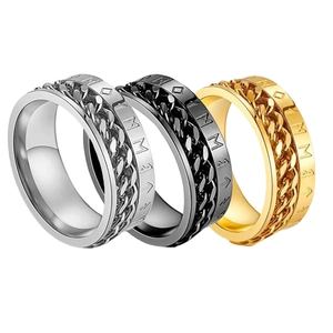 8mm Edelstahl Wikinger Runen Spinner Ring für Herren in Silber, Schwarz und Gold