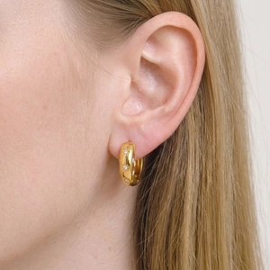 Stainless Steel C-Shaped Hoop Earrings With Cubic Zirconia Star Pattern 18K Gold Plated Waterproof Hypoallergenic