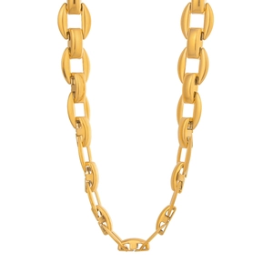 Chunky gold stainless steel link chain necklace with a polished metallic finish