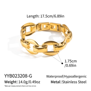 Detailed size and weight specs for gold-tone chunky stainless steel link chain bracelet
