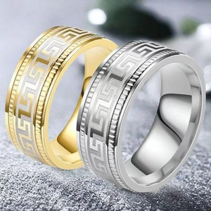 Titanstahl Griechisches Schlüsselmuster Ring für Herren Edelstahl Mäander Band Ring Vintage Punk Schmuck Fingerzubehör