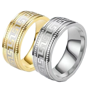 Herrenringe aus Titanstahl mit Gold- und Silber-Muster im griechischen Stil Greca