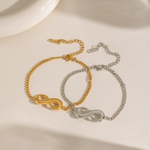 Minimalist gold and silver infinity bracelets in polished stainless steel cuban chain