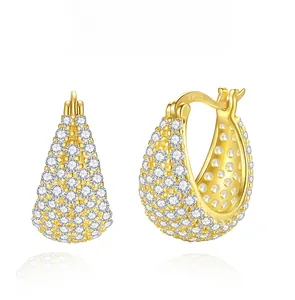 Detail showing S925 sterling silver hoop earrings with white zircon pavé and gold plating
