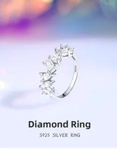 Detail showing S925 hallmark on silver ring band with assorted zircon stones