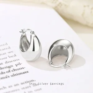 925 Sterling Silver Waterdrop Stud Earrings Minimalist Chunky Teardrop Hoop Earrings High Polished Elegant Jewelry For Women Girls Gift