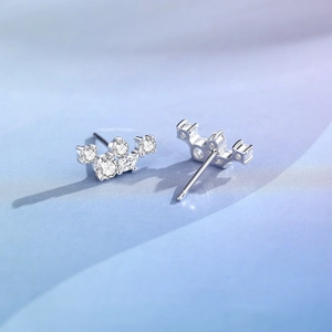 Elegante S925 Silber Ohrstecker mit funkelnder Zirkon-Reihe auf lila Seide