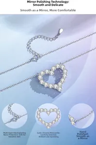 Détails macro du pendentif coeur en argent S925 avec pavage en Moissanite pure