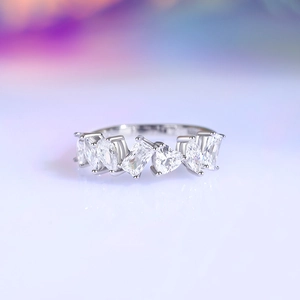 S925 sterling silver ring with multi-shape heart and marquise cut zircon stones