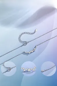 Detailed macro view of S925 sterling silver smile necklace with shiny pavé cubic zirconia