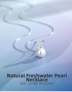 Close-up of S925 silver necklace with marquise stone pendant and lustrous freshwater pearl