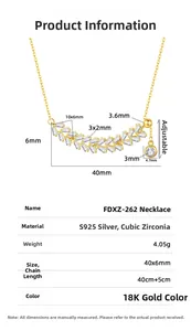 Detail view of S925 silver wheat necklace with cubic zirconia and 18K gold finish
