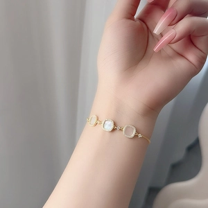 Elegant S925 silver bracelet with white shell square charms and sparkling zircon details