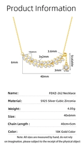 Detailed dimension guide for S925 silver wheat zircon necklace with 18K gold finish