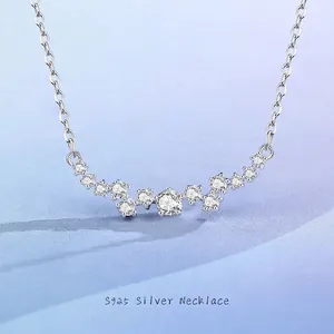 925 Sterling Silver Zirconia Smile Curve Necklace For Women Elegant Pave Starry Sky Clavicle Chain Minimalist White Gold Plated Jewelry Gift