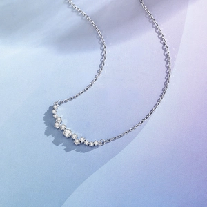 Elegant S925 sterling silver curved necklace with sparkling round zircon crystals