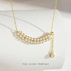S925 Sterling Silver Wheat Ear Tassel Necklace For Women Gold Plated Zirconia Inlaid Adjustable Clavicle Chain Jewelry