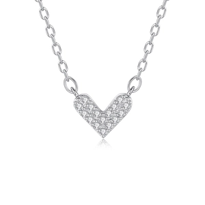 Minimalist S925 sterling silver V-shaped heart pendant necklace with shimmering cubic zirconia