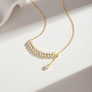 Elegant S925 silver wheat ear necklace with zircon tassels on a white minimalist surface