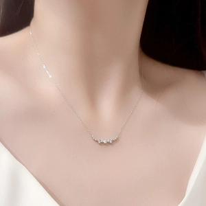 Elegant s925 silver smile necklace with sparkling pavé crystals worn on neck