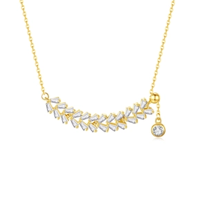 Elegant S925 silver wheat ear necklace with cubic zirconia pendant and gold finish