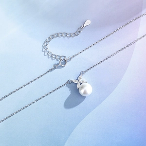 925 Sterling Silver necklace with white freshwater pearl and marquise stone pendant