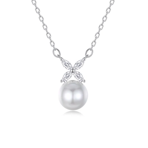 Elegant 925 silver necklace featuring a large freshwater pearl and marquise stone pendant