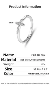 Makroaufnahme der 1mm breiten Ringschiene des S925 Silber Kreuzrings mit Zirkonia