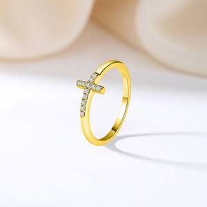 Minimalistischer 925er Silber Kreuzring vergoldet mit Zirkonia Steinen und S925 Stempel