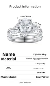 Macro view of S925 sterling silver bridal set with 8mm round high carbon diamond
