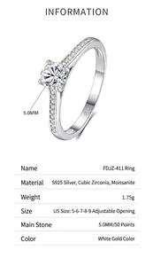 Macro detail of a 0.5ct round moissanite ring in four-prong 925 sterling silver setting