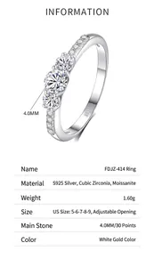 Detailed spec sheet of S925 sterling silver ring with 0.3ct moissanite stones