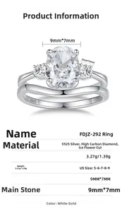 Macro detail of S925 silver bridal ring set with 9x7mm ice-cut carbon diamond stone