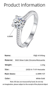 Nahaufnahme des S925 Sterling Silber Rings mit 1 Karat Moissanit und vier Krallen